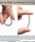 Dude, grab This Awesome 50 Piece Micro Compression Spring Kit For Repairing And Fixing Electronics! It Features High-Grade Steel With Perfect Wire Sizes From Point Five To Point Seven Mm And Outer Diameters Ranging Up To A Full Twelve Millimeters. These. steel compression spring held between fingers, micro size