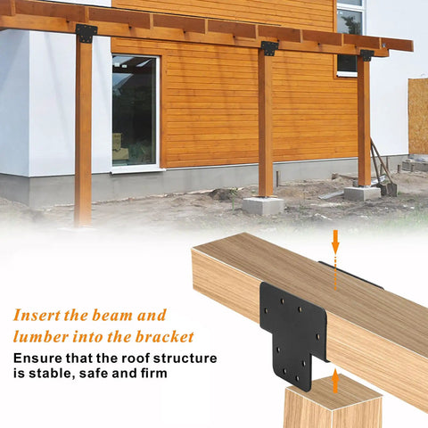 Two Pack 4x4 T Shaped Pergola Brackets Kit Beefy Heavy Duty Woodworking DIY For Pergolas And Gardens Matte Black 3 Way 4x4 Brackets With 3.57 By 3.57 Inch Inner Size And 5.9 Inch Extension