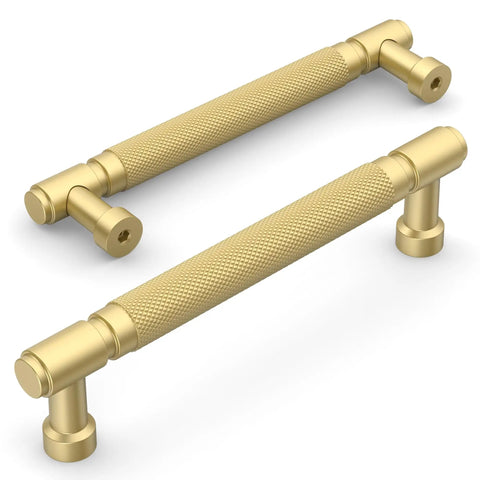 Check Out These Swoon Worthy Brushed Gold Knurled Cabinet Pulls 5 Inch Drawer Handles 10 Pack Premium Hardware for Hassle Free Kitchen Upgrade Featuring Smooth Textured Finish And Super Durable Construction. Two brushed gold 5 inch knurled cabinet pulls.