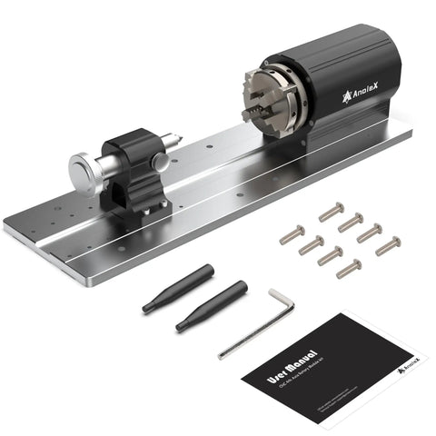4th Axis Rotary Module With Beefy Harmonic Reducer 50 To 1 For 4030 Evo Ultra Series, components and manual displayed on white background