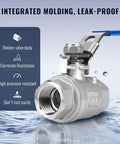 Close-up of 2 Pack 316 Stainless Steel Ball Valve Half Inch NPT Female Full Port with 1000 WOG Locking Handle for industrial plumbing.