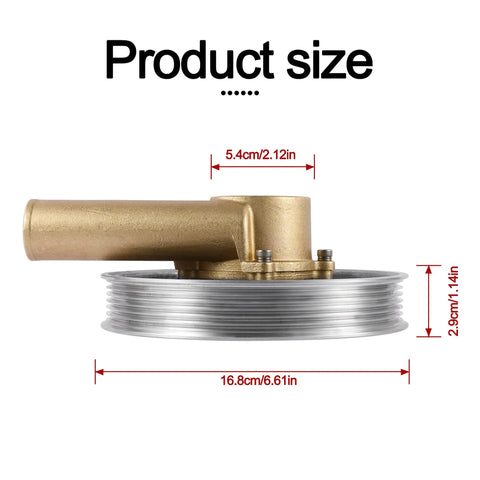 Raw Water Pump And Serpentine Belt Pulley For Boat Motors Featuring Tough Nsk Bearings, 5.4cm width, 16.8cm length, stainless hardware.
