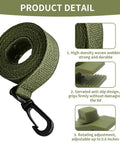 Rock Solid Eight Piece Pool Cover Reel Mounting Kit With Heavy Duty Army Green Straps And Slick Clips For Solar Covers, detail of green strap and clip.