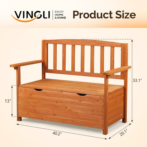 Outdoor Storage Bench With Seating For Two Weatherproof Cedar Wood Deck Box Loveseat 2 Person Patio Bench With Storage Waterproof Slats Durable Garden Entryway Bench For Backyard And Porch with dimensions shown