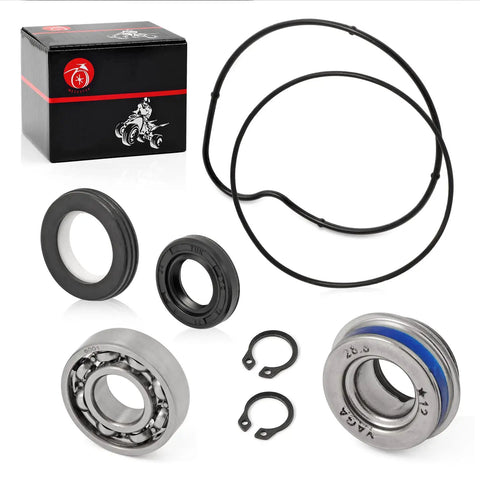 Heavy Duty Water Pump Seal Rebuild Kit With Beefy Bearing And Fresh O Ring Assembly Fits Yamaha Raptor 660R Yfm660R 2001 Through 2005 ATV parts set with seals, bearing, and circlips.
