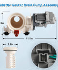 No Fuss Front Load Washer Drain Pump Filter Assembly Replacing Part 280187 And 8181684, 11.1in gasket assembly with 5in inlet.