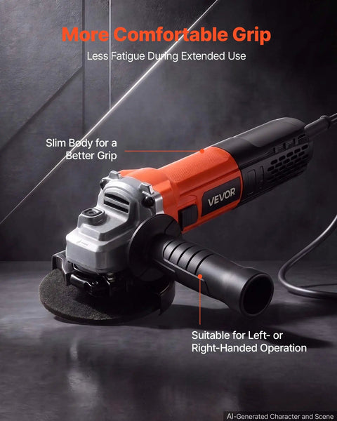 Badass Hustle Ready 4.5 Inch Angle Grinder 1400W High Amp Electric Motor showing comfortable grip for metal cutting and sanding.