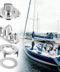 Stainless Steel Turn Button Fasteners Heavy Duty Canvas Tarp Grommet Hardware Kit Quick Release silver rivets beside a boat