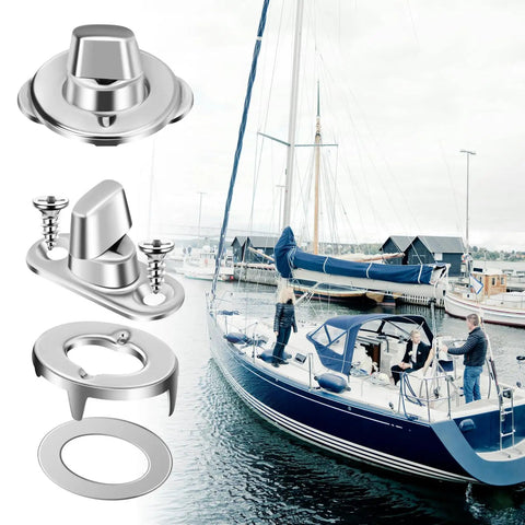 Stainless Steel Turn Button Fasteners Heavy Duty Canvas Tarp Grommet Hardware Kit Quick Release silver rivets beside a boat