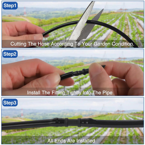 1/4 Inch Quick Connect Drip Irrigation Couplers Kit Dope 100 Black Barbed Connectors installation steps for garden setup