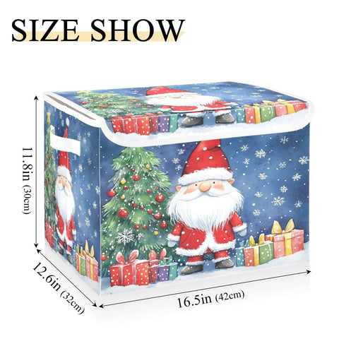 Heavy Duty Collapsible Linen Storage Cubes With Flip Top Lid And Sturdy Rope Handles Super Roomy Closet Organizers in festive Christmas design