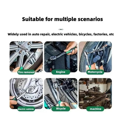 Heavy Duty One Quarter Inch Drive Ratchet And Socket Set Crafted From Rugged Chrome Vanadium Steel used for tire removal and engine repairs.