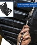Beefy Metric T Handle Socket Wrench Set Rock Solid Vanadium Steel spanner in use for tough garage work on vehicle.