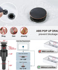 Oil Rubbed Bronze Vessel Sink Waterfall Tall Bathroom Faucet Pop Up Drain with blockage prevention diagram.