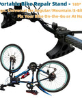 Plug-And-Play Handlebar Mounted Bike Repair Stands Pair on a mountain bike, demonstrating no riding interference setup.