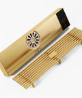 Heavy Duty Rectangular Shower Drain Tile Insert Grate Stainless Steel Removable Hair Catcher Filter in brushed gold finish.