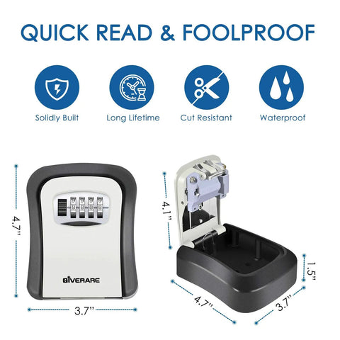 4 Digit Combination Key Lock Box Made From Heavy Duty Aluminum Alloy Waterproof Wall Mounted Outdoor Key Hider Open View