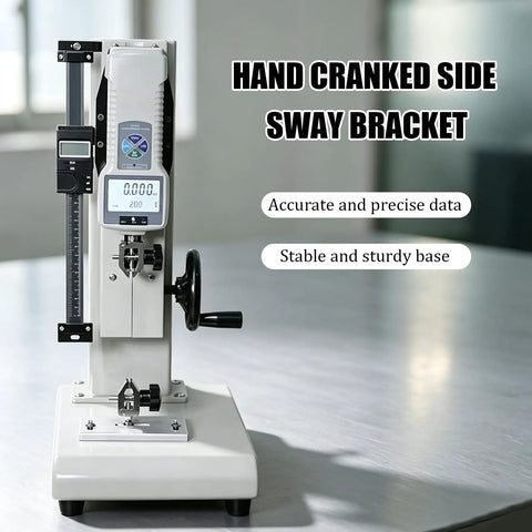 Heavy Duty Digital Push Pull Force Gauge With Smooth Hand Wheel Test Stand For Precision Tension Compression Checks Quick Setup Flow With Straight Up Dead Accurate Readings For Lab Grade Performance Daily, side view