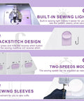 No Fuss Pocket Rocket Mini Sewing Machine With Foot Pedal And Night Light Boasts Twelve Built In Stitches For Diy Crafting And Quick Fixes features built-in light, backstitch design, adjustable speeds, and convenient sleeve sewing.