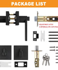 Matte Black Front Door Lock Set Three Pack With Single Cylinder Deadbolt And Keyed Entry Lever package contents displayed