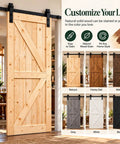 Unfinished 42 Inch by 84 Inch British Brace Knotty Barn Door with Double Sided Finish Made of Solid Canadian Spruce Includes Sliding Hardware Kit, shown in natural finish.
