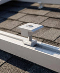 Premium Aluminum Solar Panel Mid Clamp Bracket For Roof Mount No Drill Setup No Sweat Slide Nut Design Bulletproof Hold For Single And Double Glass Photovoltaic Arrays 8 Piece Set close-up of clamp securing solar panel on roofing