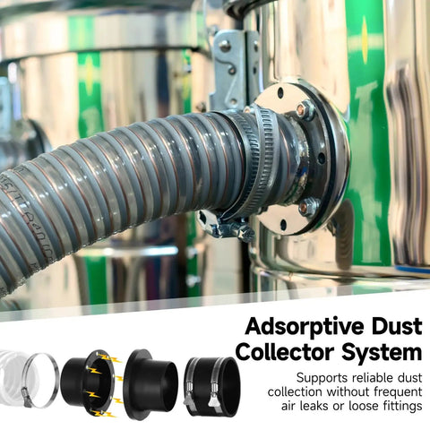 Vestamore 8 Piece Shop Vac Dust Collector Kit connection with flexible hose, ensuring airtight seals for efficient dust collection.