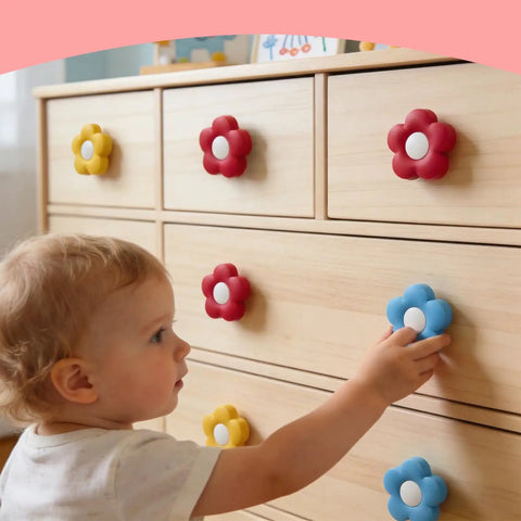 Totally Adorable Goofy Cartoon Drawer Knobs For Kids Room 6 Pack Ultra Soft Rubber Pull Handles with solid zinc alloy base, toddler grips floral knobs.