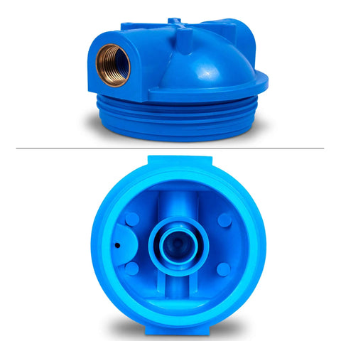 10 Inch Whole House Water Filter System With Hella Durable Thick Walled Transparent Housing And Classy Three Quarter Inch Brass Fittings Paired With Four Sick 5 Micron Pleated Sediment Cartridges blue connector with brass fitting