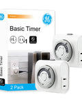 24 Hour Mechanical Timer Outlet 2 Pack Plug In Schedule Switch With No Hassle Pushpin Setup For Daily Automation And Steady Energy Savings Without Any Tech Headaches Or Complicated Apps in white plastic with dial controls.