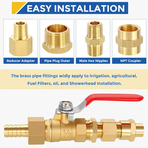 Brass Pipe Fittings Kit For Air Oil And LP Propane Systems DIY Friendly One Half Inch Male Flare To Three Eighths Inch Male NPT