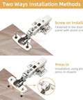 Furniware 10-pack frameless full-overlay soft-close cabinet hinges, stainless steel clip-on with 45–110° opening.