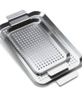Grill Pan Set Of 2 Stainless Steel Perforated Grilling Baskets With Handles For Outdoor BBQ
