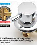 Heavy Duty Polished Brass Shower Valve Featuring Smooth Turning Four Way Water Outlet And Drip Free Performance That Kicks Rust To The Curb For Bathroom Makeovers, close-up of mixing valve with outlets.