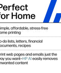 Text highlighting features of the DeskJet 4255e Wireless All-In-One Color Inkjet Printer For Home Use, focusing on ease and AI assistance.