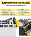 Heavy Duty Automatic Electric Heat Shrink Tube Cutter And Wire Stripping Machine showcasing cutting specifications and steel blade.