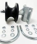Tough As Nails 4 Inch Cantilever Gate Roller With Heavy Duty Nylon Wheel, steel components and accessories displayed.
