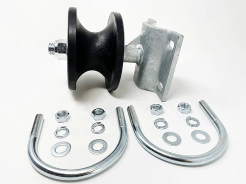Tough As Nails 4 Inch Cantilever Gate Roller With Heavy Duty Nylon Wheel, steel components and accessories displayed.