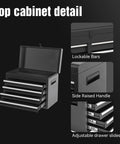 Top view of the Rolling Tool Chest With Five Lockable Drawers, showcasing lockable bars and side raised handle.