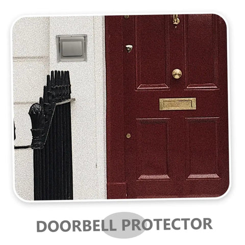 No Sweat Straight Up Weatherproof Doorbell Hood Plus Splashproof Outdoor Electrical Outlet Protector To Safeguard Ev Charger And Access Control Box Rain Or Shine Packs Of Four on a doorway.