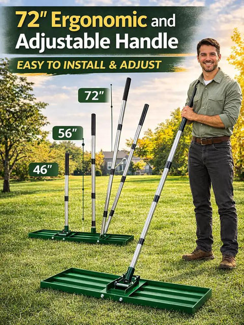 Lawn Leveling Rake 30 By 10 Inch Adjustable Leveler For Yard And Garden Heavy Duty Stainless Steel Handle tool with 72 in reach