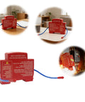 Slick Auto Triggering Aerosol Fire Extinguisher For Your Home Base, Compact Household tool on a table with blue wiring detail.