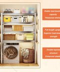 Built Tough Stainless Steel Washer Shelf With Adjustable Multi Tier Layout For Heavy Duty Laundry Game Changer And Reliable Over Dryer Storage Flex Rack Unit filled with laundry baskets and towels.