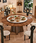 Heavy Duty Sintered Stone Lazy Susan Turntable with 360 degree silent rotation on wooden table filled with various dishes.