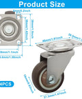 1.5 Inch Caster Wheels 4 Pack Low Profile No Noise Mini Swivel Casters with 360 Degree Top Plate, rubber wheels, size dimensions