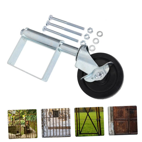 Heavy Duty Spring Loaded Gate Caster Wheel For Fences And Gates Smooth Rolling All Terrain Roller with steel frame and rubber wheel.