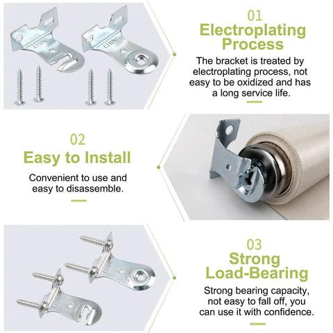 Heavy Duty Metal Roller Shade Bracket Two Pack Outside Mount Hardware Tough As Nails showing electroplated steel and screws.