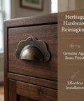 Super Sturdy Vintage Bronze Shell Cup Pulls For Cabinets And Drawers Dead Simple Install Iron Hardware Set Brings Old School Charm To Your Home Refresh, showing aged brass finish on drawer.