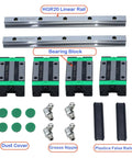 Top Tier HGR20 Linear Guide Rail Set Includes Two 500Mm Shafts And Four HGH20CA Carriage Blocks, components laid out with linear rails and carriage blocks.