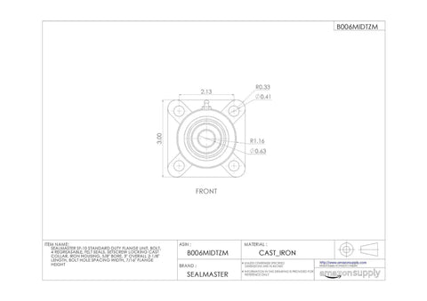 Bulldog Tough Cast Iron Flanged Bearing Unit With Four Bolt Mount Plate No Hassle Regrease Setup Solid Felt Shield dimensions drawing